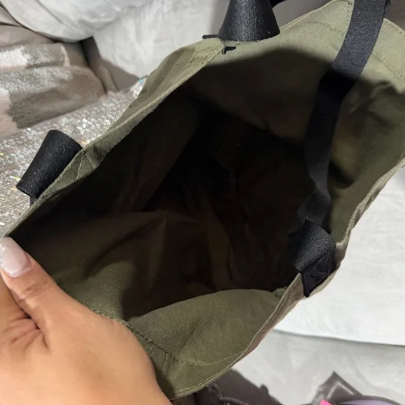 Victoria Secret Pink Olive Green Tote Bag with Black Straps - Picture 2 of 3